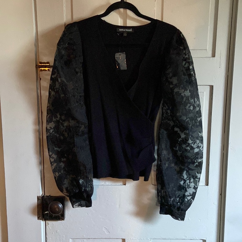 Sheer puff sleeve sweater